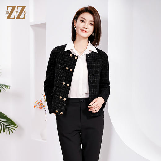 佐尔美春季上新 气质小香风千鸟格绵羊毛双面呢短外套女E34SM14 商品图3