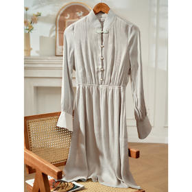 欧芮儿年春新款立领长袖中国风雪纺连衣裙女中长款气质收腰