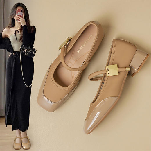 ZHR则则法式复古方头单鞋女鞋2024春季新款优雅舒适粗跟玛丽珍鞋 商品图4