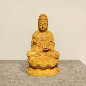 13.5cm坐莲观音大（手持净瓶）°黄杨木摆件