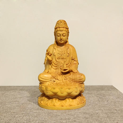 13.5cm坐莲观音大（手持净瓶）°黄杨木摆件 商品图0
