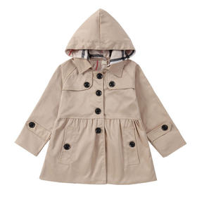 女童连帽可拆卸风衣外套春秋中长款洋气英伦风上衣80-155cm