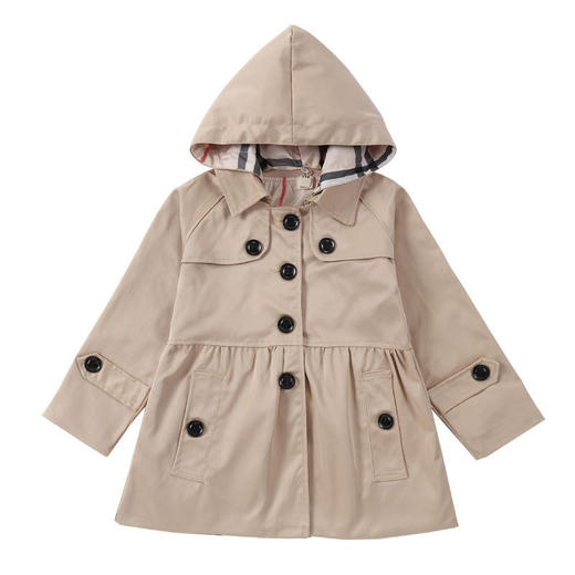 女童连帽可拆卸风衣外套春秋中长款洋气英伦风上衣80-155cm 商品图0