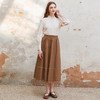Famecoco松紧腰棉麻绣花大摆裙女士拼接花边半身裙FAC1HA003 商品缩略图1