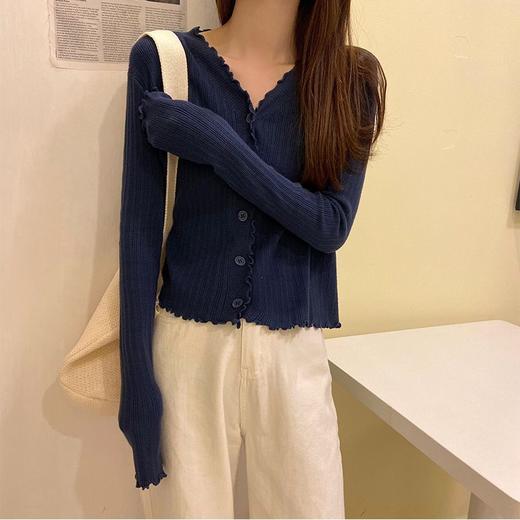 【春季热买月销2000+！针织开衫毛衣】春季小众长袖设计感，夏季白色木耳边v领针织外套，大码打底衫女 商品图8