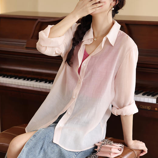 Basiclive莱赛尔天丝防晒衬衫 透气舒适 手感柔软 上身舒适 宽松休闲 商品图3