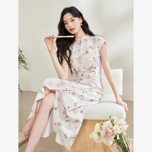 西遇新中式修身素雅复古旗袍女春季新款国风改良碎花连衣裙D0340077 商品图2