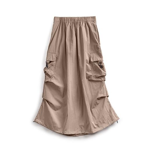 马登美式复古卡其色工装a字裙春款中腰多袋抽褶薄显瘦半身长裙女 商品图5