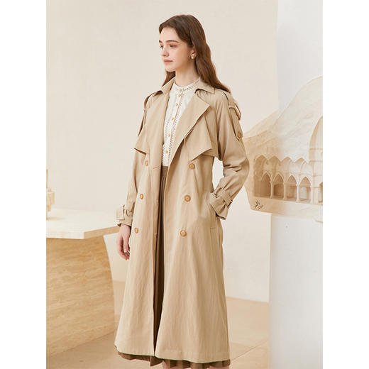 famecoco范可儿女士气质通勤双排扣收腰风衣长款外套FAC1AT011 商品图4