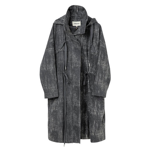 famecoco范可儿刷色印花中长款风衣女士连帽抽绳外套FAC1AA006 商品图6