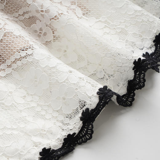 欧芮儿收腰白色a字裙七分喇叭袖蕾丝连衣裙女中长款女裙子 商品图3