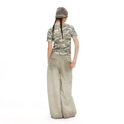 NUTH 复古迷彩印花烫钻修身短袖t恤上衣女 商品图2