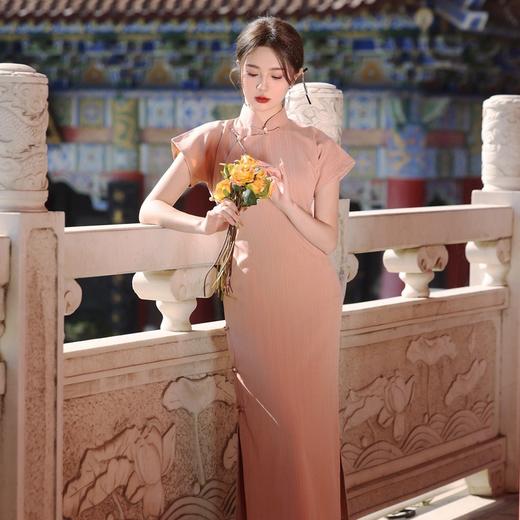 复古文艺平肩真襟棉麻，长款条纹花旗袍YG-2354 商品图3