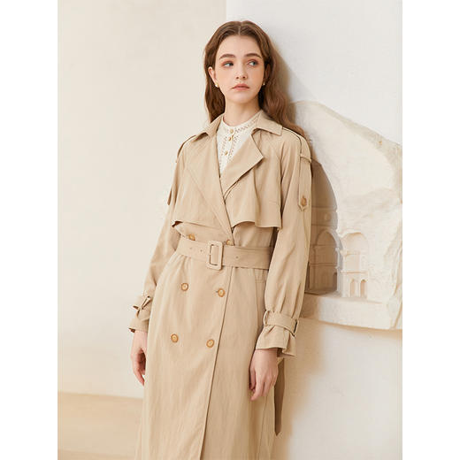 famecoco范可儿女士气质通勤双排扣收腰风衣长款外套FAC1AT011 商品图5