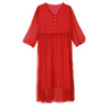 AHM-6501法式小香风V领雪纺春夏新款简约时尚气质优雅红色长裙 商品缩略图4