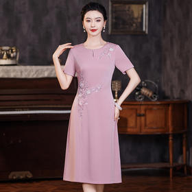 Q63862024初夏新款浅粉色时尚洋气妈妈宴会礼服裙年轻喜婆婆大码连衣裙