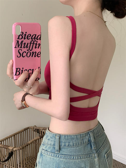 【辣妹性感 交叉裹胸抹胸美背内衣】女士运动 吊带背心固定杯 文胸外穿 商品图7