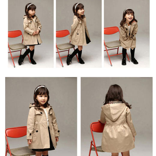 女童连帽可拆卸风衣外套春秋中长款洋气英伦风上衣80-155cm 商品图2