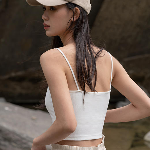靴下物吊带背心女内搭带胸垫白色针织春夏季可外穿亨利领棉质内衣 商品图1