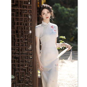 春夏新款时尚改良提花缎长款素雅旗袍GX179143