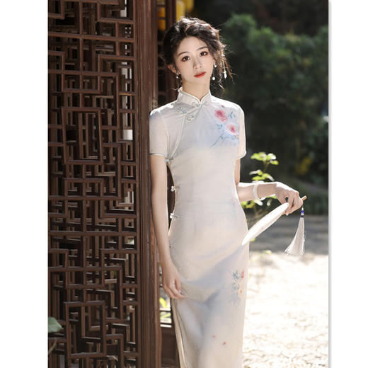 春夏新款时尚改良提花缎长款素雅旗袍GX179143 商品图0