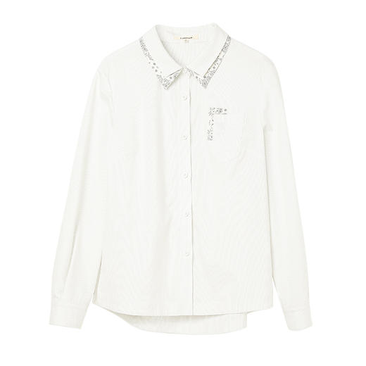 famecoco范可儿双层领撞色拼接衬衫女士长袖贴布衬衣FAC1BH009 商品图7