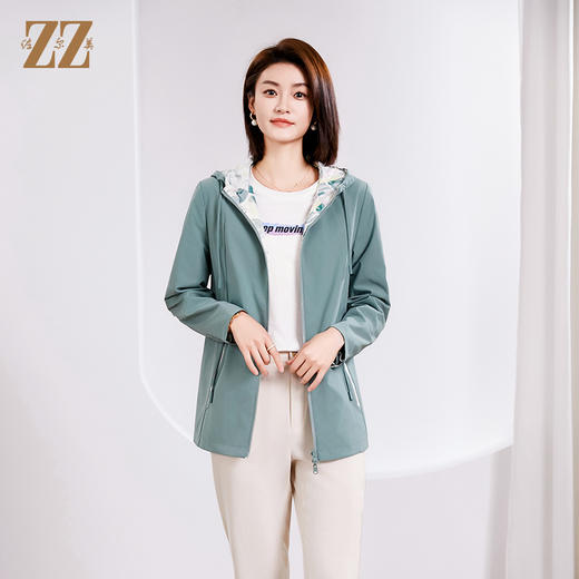 佐尔美春季新款 双面穿时尚气质连帽休闲短风衣外套女E33FD26 商品图0