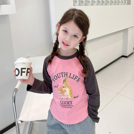 【舒适贴肤，活力可爱！】春装新款女童打底衫，卡通可爱儿童长袖T恤，宝宝短款插肩袖上衣，每个宝宝都值得拥有！-lm 商品图2