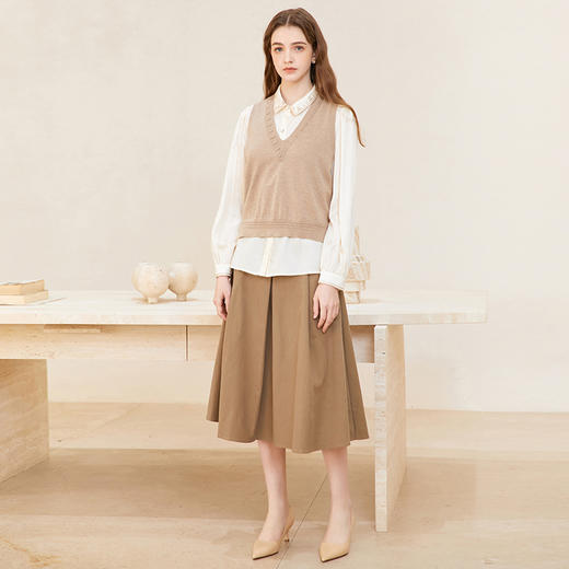 Famecoco范可儿天丝洗水棉半裙女士刺绣中长款a字裙FAC1HA020 商品图3