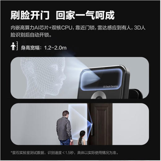 萤石 智能3D人脸识别智能锁 带猫眼双摄像头Y3000FVX 智能家用智能锁 商品图2