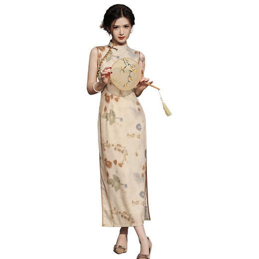 2024春夏斜纹段长款双层无袖改良旗袍QJZ893 商品图4