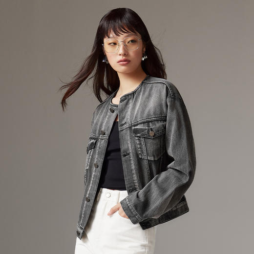 IN AND ON 时髦结构风 复古水洗圆领牛仔外套53476 商品图2