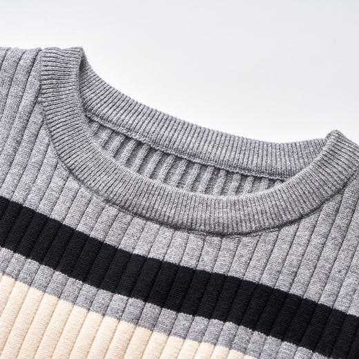 欧芮儿收腰显瘦长袖套头条纹弹力针织连衣裙女中长款 商品图3