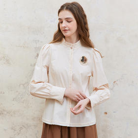 Famecoco纯棉木耳边立领长袖衬衫女士气质小众衬衣FAC1BH008