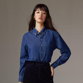 53614  IN AND ON 复古水洗牛仔衬衫叠穿休闲显瘦衬衣