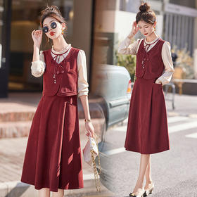 新品盘扣新中式2024新款显高显瘦假两件通勤淑女连衣裙HR-YLFS8881