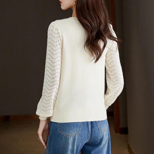 法式镂空蕾丝方领针织衫拼接显瘦套头上衣GYM-SW0310 商品图1