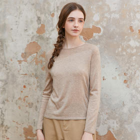 Famecoco一字领打孔提花修身针织衫女长袖套头打底衫FAC1DB014