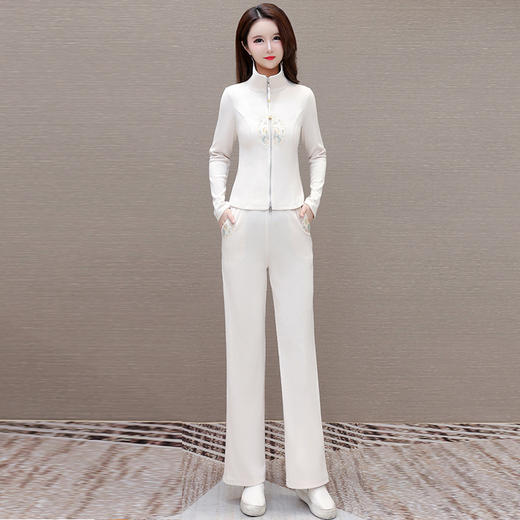 长袖修身开衫简约休闲阔腿裤，新中式国风运动两件套QYM-KSY-19616-L 商品图1