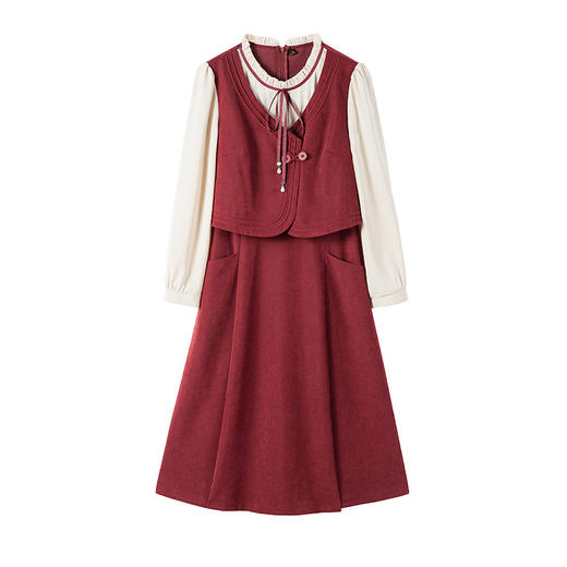 新品盘扣新中式2024新款显高显瘦假两件通勤淑女连衣裙HR-YLFS8881 商品图4