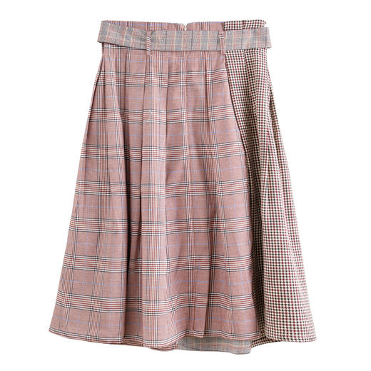 欧芮儿新款格子半身裙女 显瘦系带中长裙复古百搭A字裙 商品图2