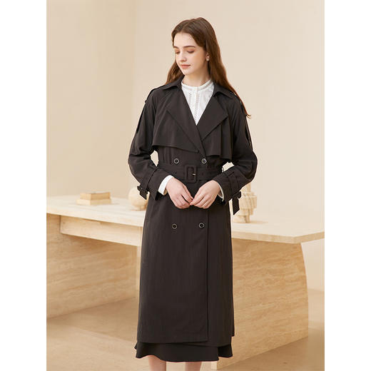 famecoco范可儿女士气质通勤双排扣收腰风衣长款外套FAC1AT011 商品图1