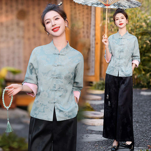HR-XYSP6006新中式国风绸缎刺绣宽松时尚减龄大码上衣外套 商品图0