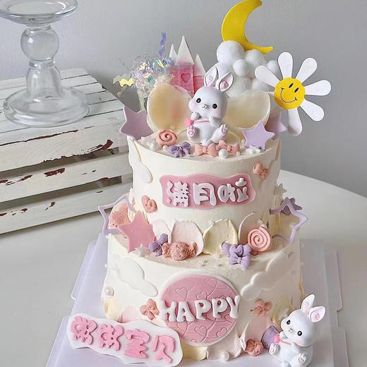 【双层兔宝宝满月蛋糕】-生日蛋糕/儿童蛋糕 商品图0