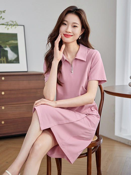 【五折购】熙世界休闲POLO领连衣裙女短袖2025夏新款甜美学院风收腰裙子 商品图4