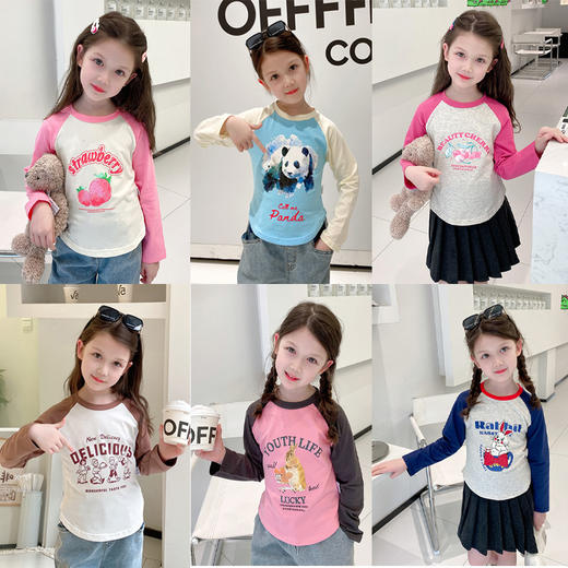 【舒适贴肤，活力可爱！】春装新款女童打底衫，卡通可爱儿童长袖T恤，宝宝短款插肩袖上衣，每个宝宝都值得拥有！-lm 商品图0