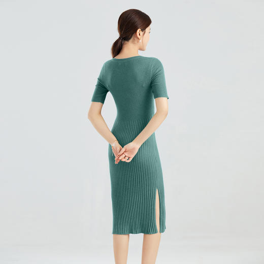 DWMD3005AN 丝绒款 东黎羊绒 女士夏季圆领气质开叉连衣裙春夏氛围感连衣裙 商品图2