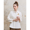 Famecoco范可儿印花刺绣宽松白衬衫女士落肩长袖衬衣FAC1BH010 商品缩略图4