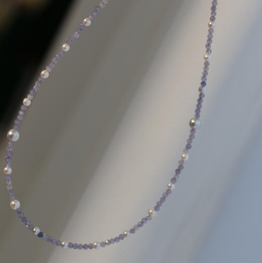 甄珠贝 浪漫星空里的繁星点点 很闪亮的一串 紫色开运 坦桑石纯天然+珍珠（海水真多麻色akoya+ji光淡水） 商品图7