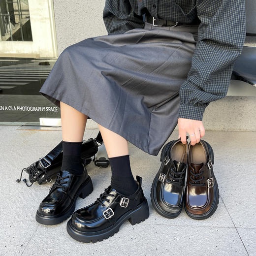 新品厚底侧扣漆皮乐福单鞋919B41514（W） 商品图0